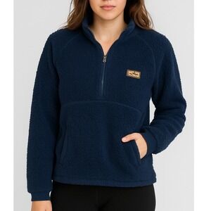 KAVU Fleece Pullover Quarter Zip Sherpa‎ Jacket Outdoor Cozy Blue Large Travel
